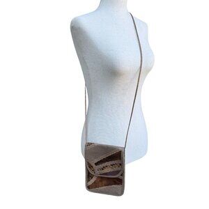 Carlos Falchi Tan Brown Snakeskin Leather Crossbody Bag Patchwork Snap Closure